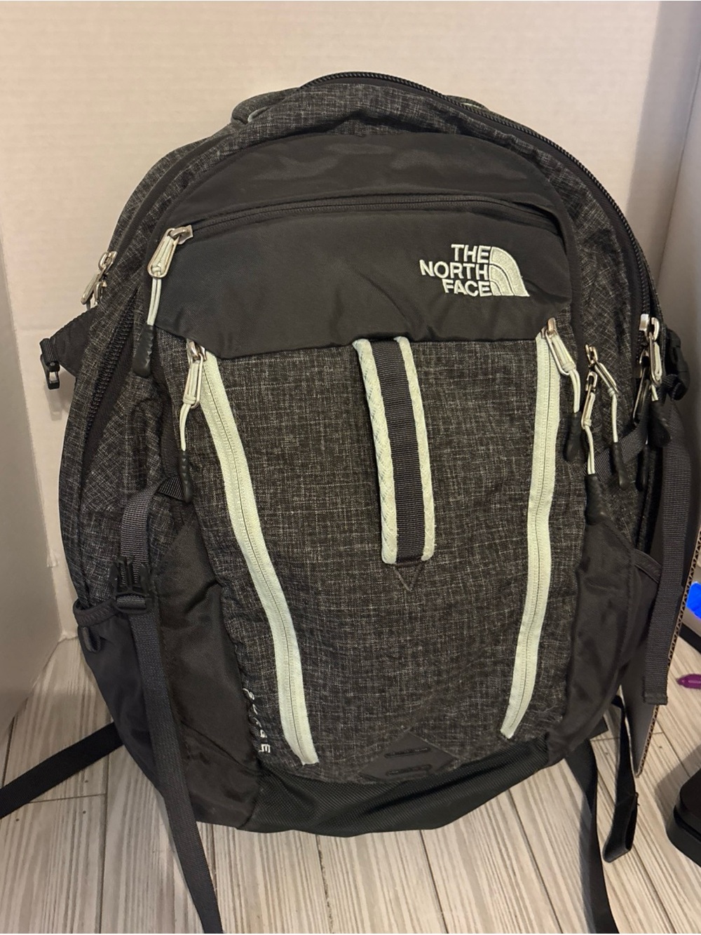 The North Face Surge Backpack Grey Flex Vent Padded Laptop for Hiking and School